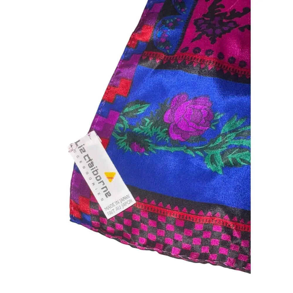 Vintage Liz Claiborne Silk Southwestern Scarf Roses‎ Boho Western Aztec Floral
